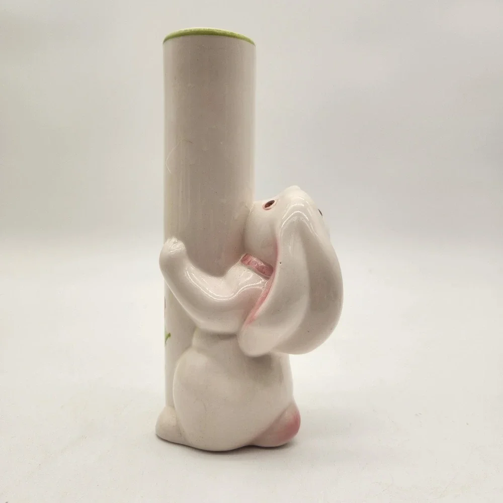 Vintage FTDA Weiss Brazil‎ Ceramic Bunny Rabbit Floral Bud Vase Easter Colorful